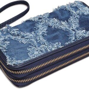 Womens Fashion Double Zip Around Wallet Long Purse Credit Card Holder Bifold Lad